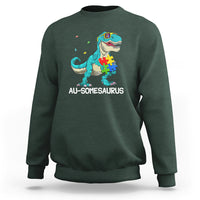 Dinosaur Autism Sweatshirt Au-somesaurus Word Pun Puzzle Piece - Wonder Print Shop