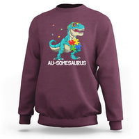 Dinosaur Autism Sweatshirt Au-somesaurus Word Pun Puzzle Piece - Wonder Print Shop
