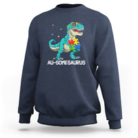 Dinosaur Autism Sweatshirt Au-somesaurus Word Pun Puzzle Piece - Wonder Print Shop