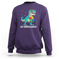 Dinosaur Autism Sweatshirt Au-somesaurus Word Pun Puzzle Piece - Wonder Print Shop
