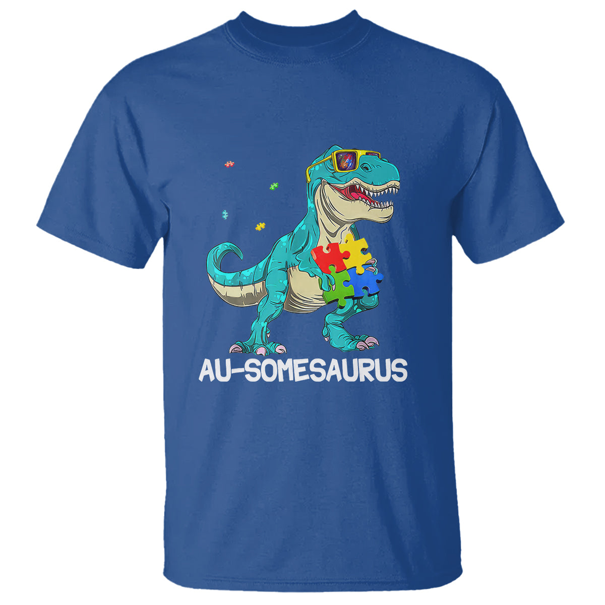 Dinosaur Autism T Shirt Au-somesaurus Word Pun Puzzle Piece - Wonder Print Shop