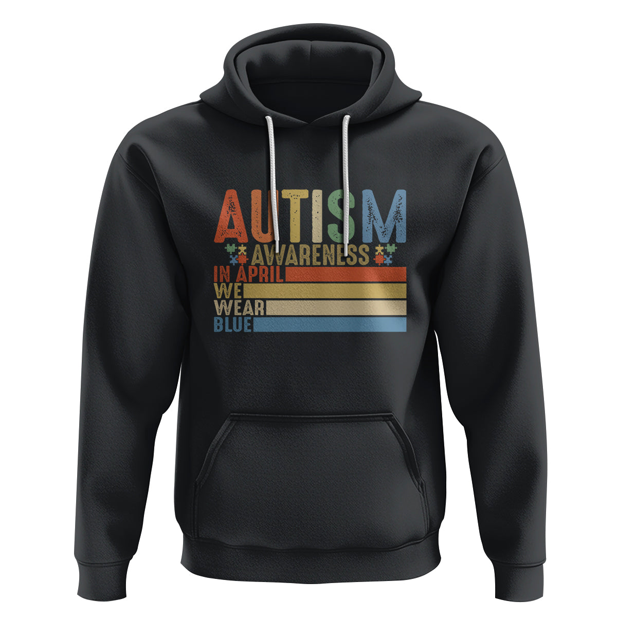 Autism Awareness Month Hoodie In April We Wear Blue Retro Vintage Puzzle Piece - Wonder Print Shop
