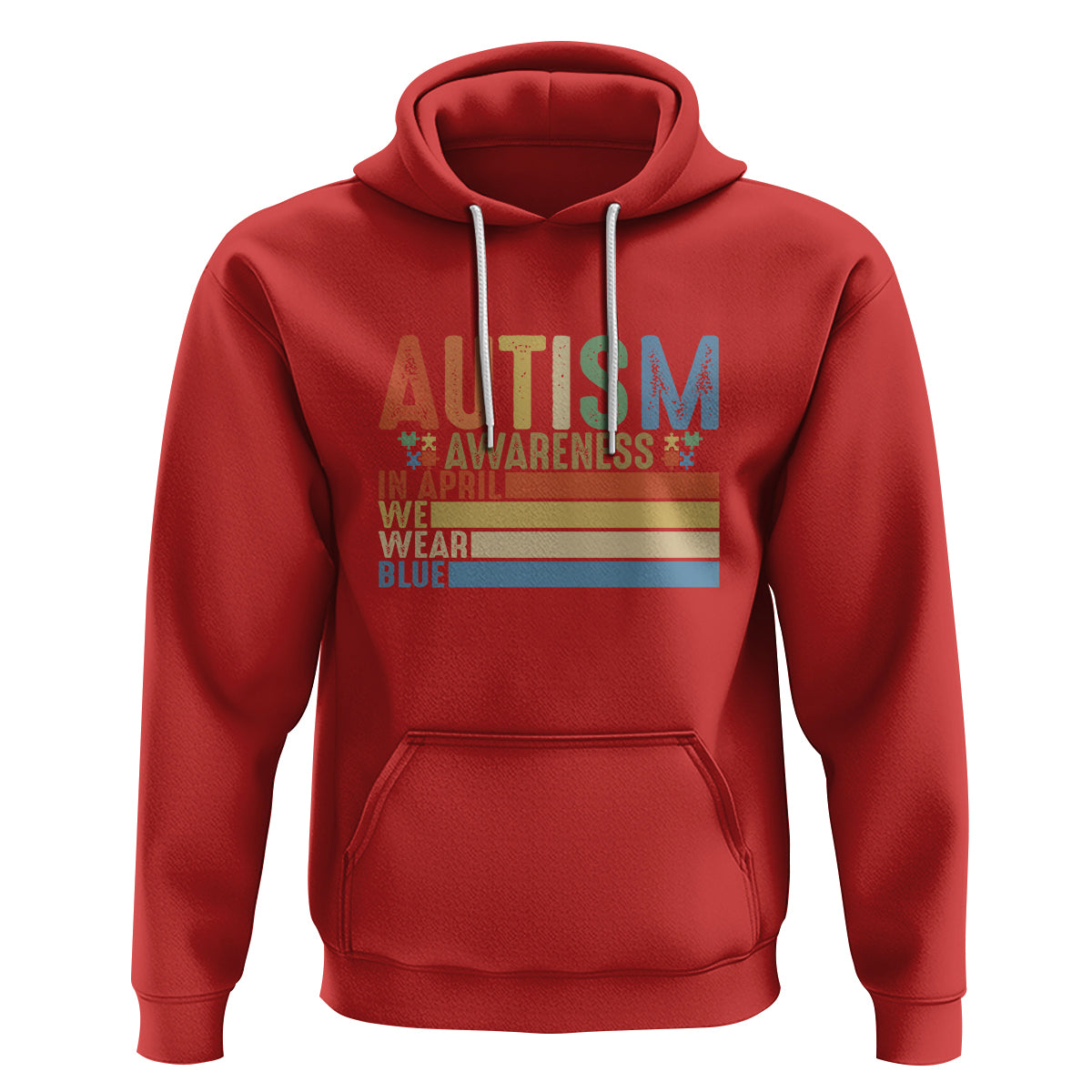 Autism Awareness Month Hoodie In April We Wear Blue Retro Vintage Puzzle Piece - Wonder Print Shop