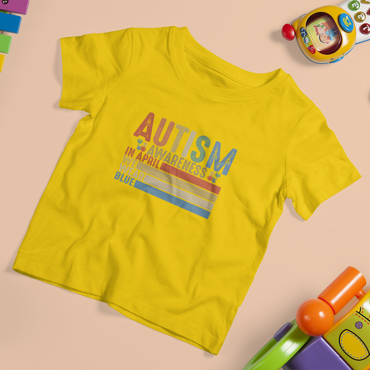 Autism Awareness Month T Shirt For Kid In April We Wear Blue Retro Vintage Puzzle Piece - Wonder Print Shop