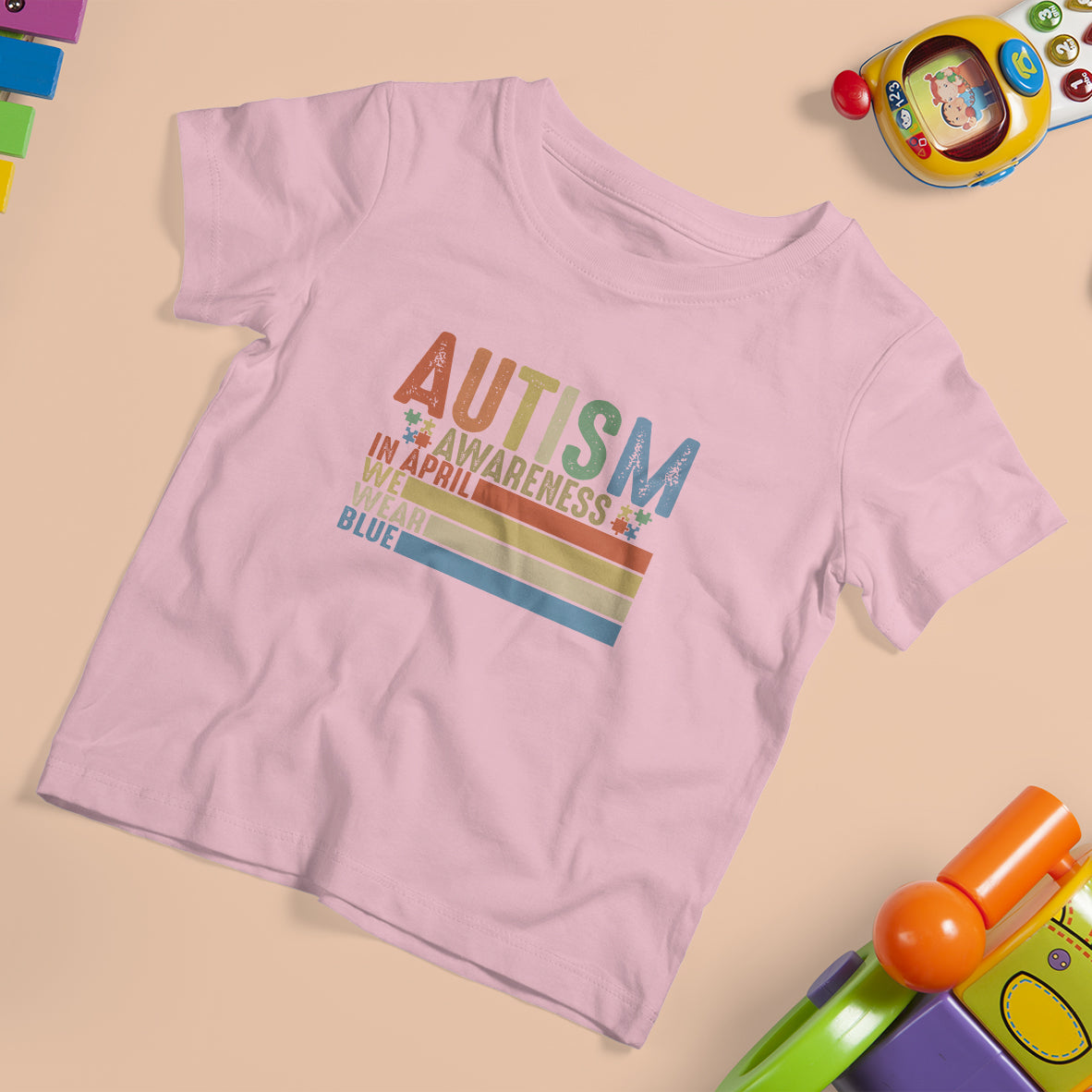 Autism Awareness Month T Shirt For Kid In April We Wear Blue Retro Vintage Puzzle Piece - Wonder Print Shop