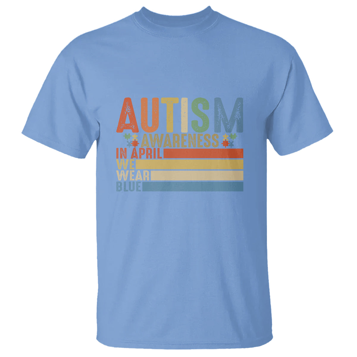 Autism Awareness Month T Shirt In April We Wear Blue Retro Vintage Puzzle Piece - Wonder Print Shop