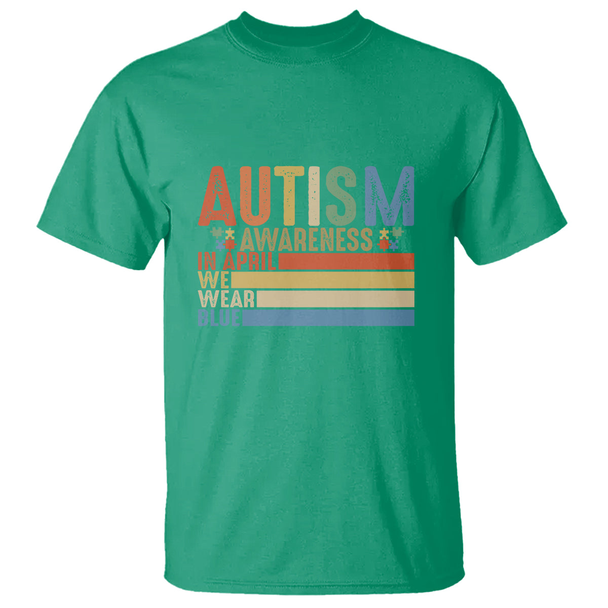 Autism Awareness Month T Shirt In April We Wear Blue Retro Vintage Puzzle Piece - Wonder Print Shop