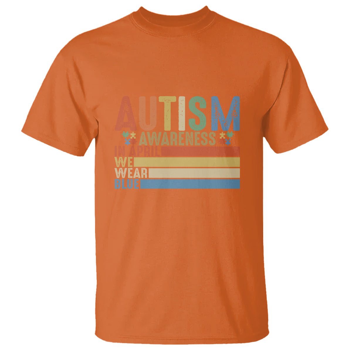 Autism Awareness Month T Shirt In April We Wear Blue Retro Vintage Puzzle Piece - Wonder Print Shop