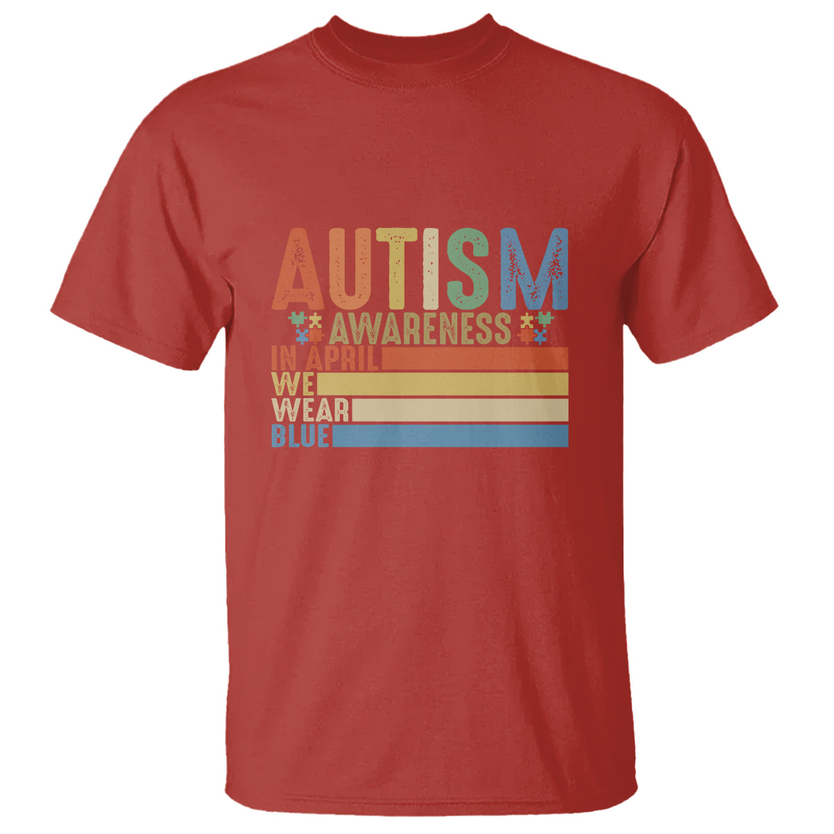 Autism Awareness Month T Shirt In April We Wear Blue Retro Vintage Puzzle Piece - Wonder Print Shop