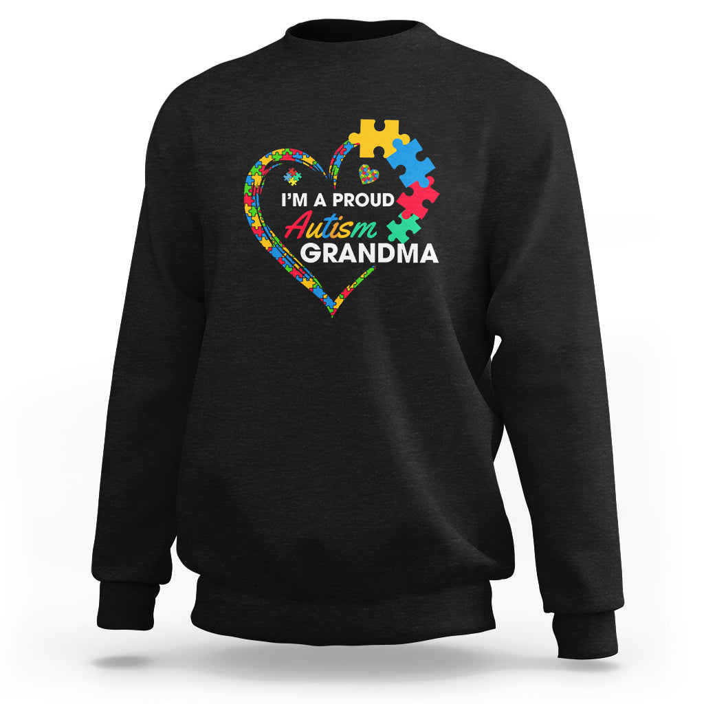I'm A Proud Autism Grandma Sweatshirt Puzzle Piece Heart - Wonder Print Shop