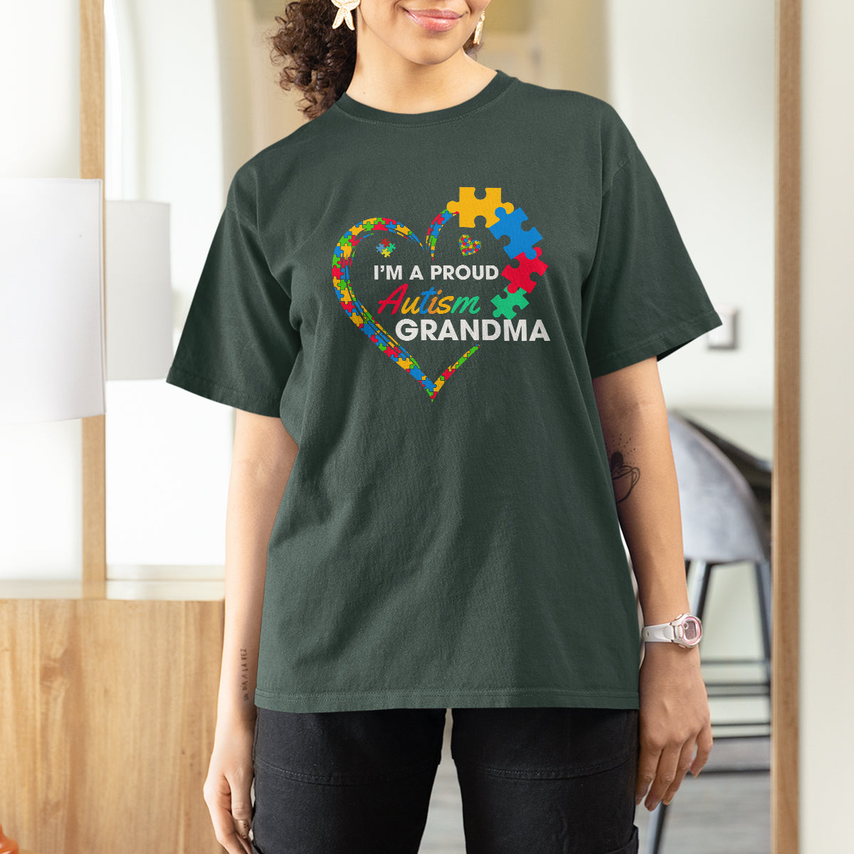 I'm A Proud Autism Grandma T Shirt For Women Puzzle Piece Heart - Wonder Print Shop