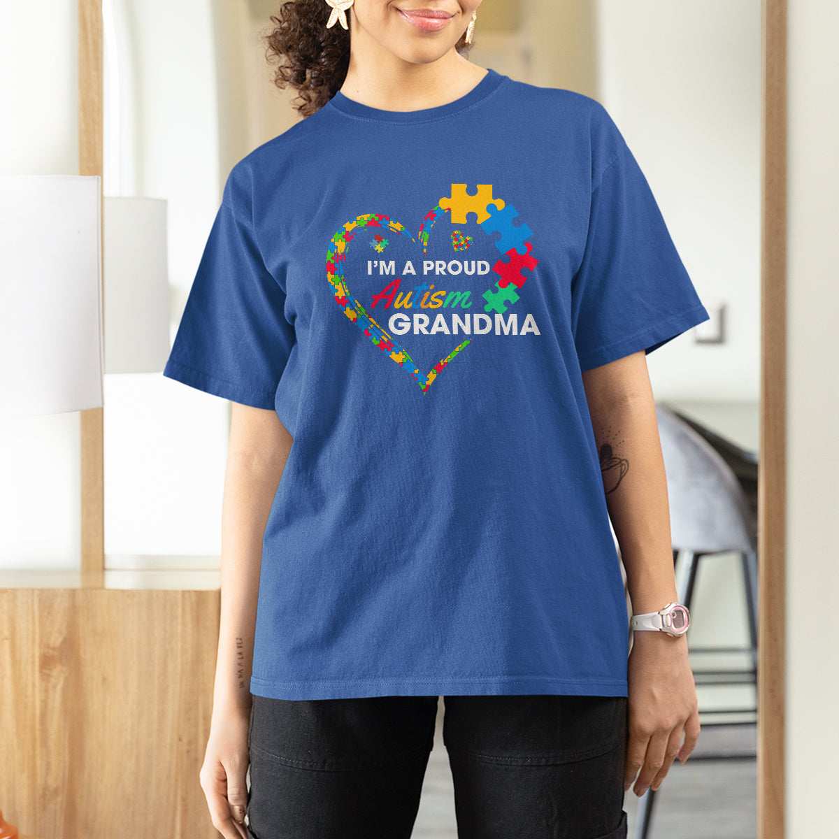 I'm A Proud Autism Grandma T Shirt For Women Puzzle Piece Heart - Wonder Print Shop