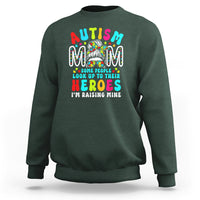 Autism Mom Sweatshirt Some People Look Up to Heroes I'm Raising Mine Messy Bun Mother - Wonder Print Shop