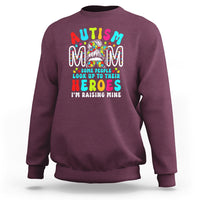 Autism Mom Sweatshirt Some People Look Up to Heroes I'm Raising Mine Messy Bun Mother - Wonder Print Shop