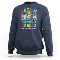 Autism Mom Sweatshirt Some People Look Up to Heroes I'm Raising Mine Messy Bun Mother - Wonder Print Shop