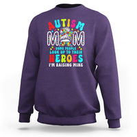 Autism Mom Sweatshirt Some People Look Up to Heroes I'm Raising Mine Messy Bun Mother - Wonder Print Shop