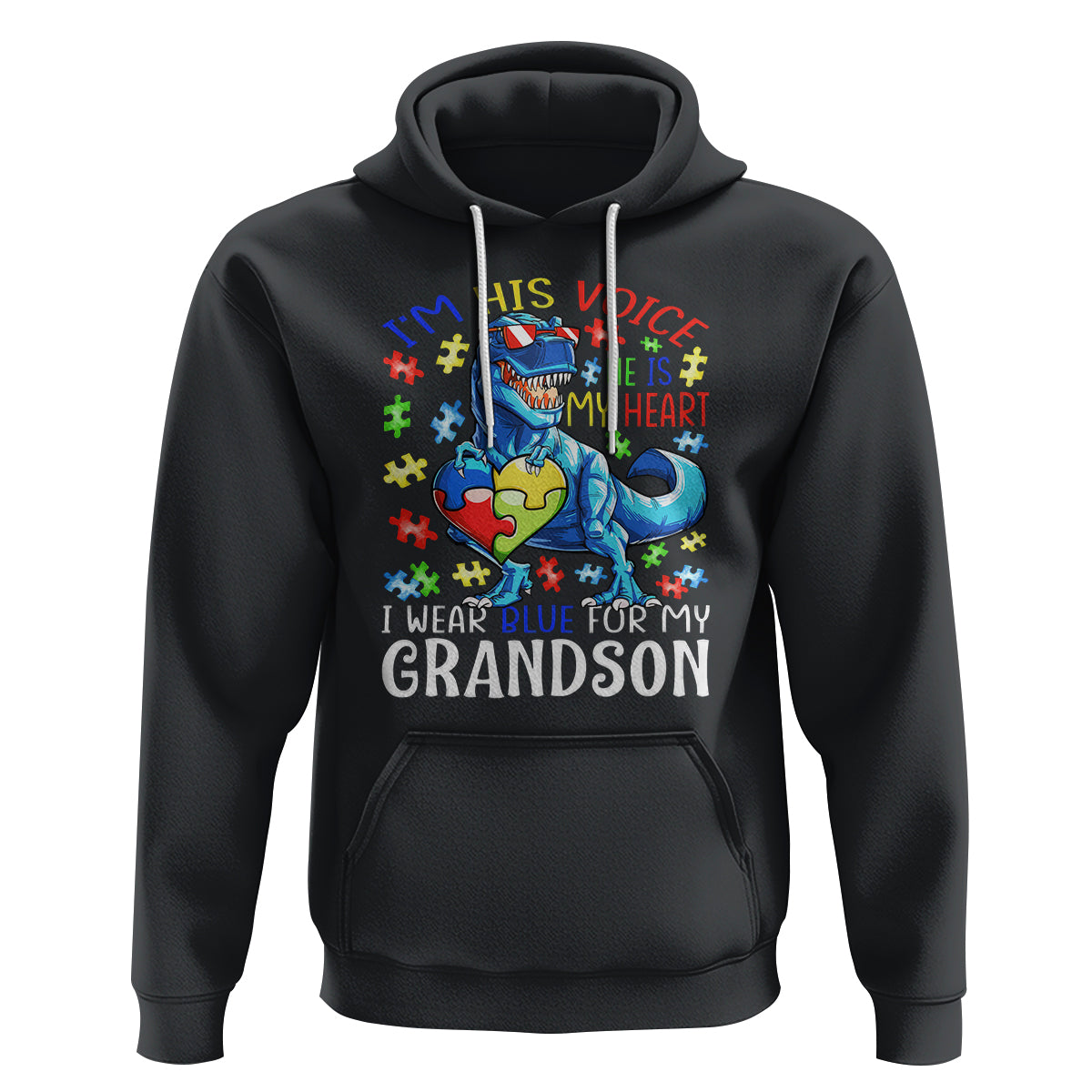 Autism Grandma Hoodie I Am His Voice He Is My Heart I Wear Blue For My Grandson - Wonder Print Shop