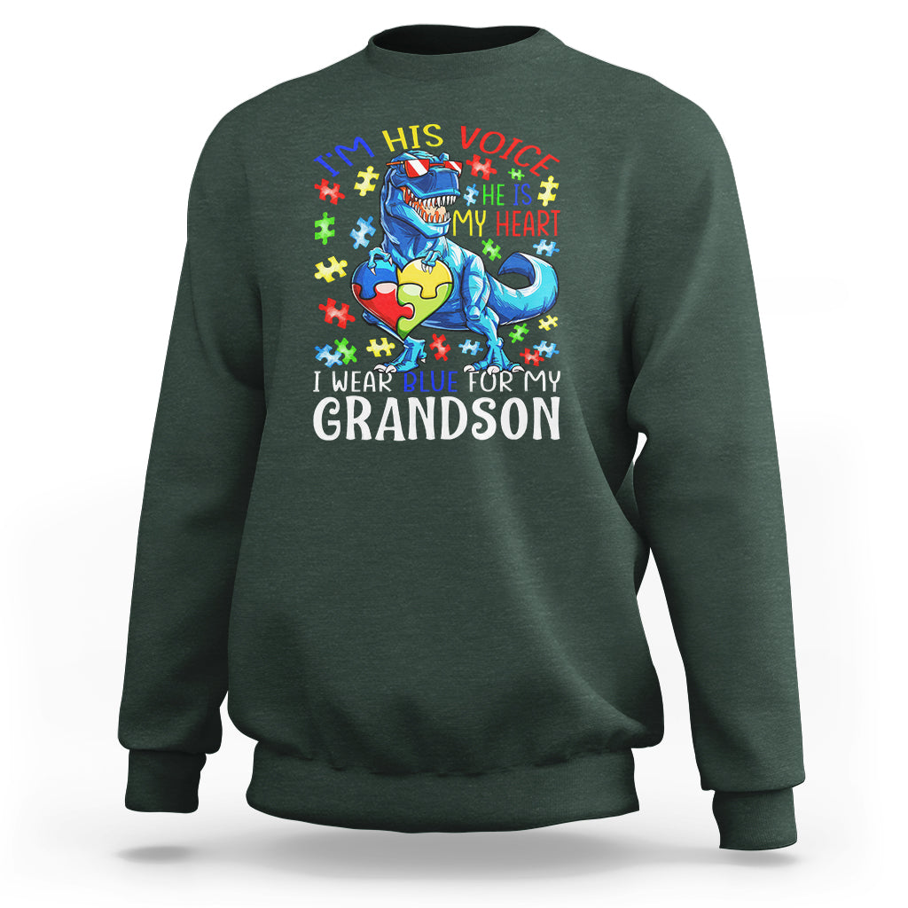 Autism Grandma Sweatshirt I Am His Voice He Is My Heart I Wear Blue For My Grandson - Wonder Print Shop