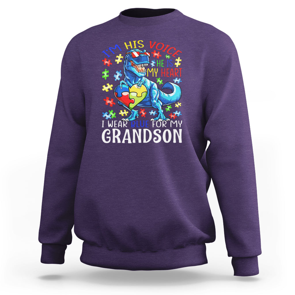 Autism Grandma Sweatshirt I Am His Voice He Is My Heart I Wear Blue For My Grandson - Wonder Print Shop