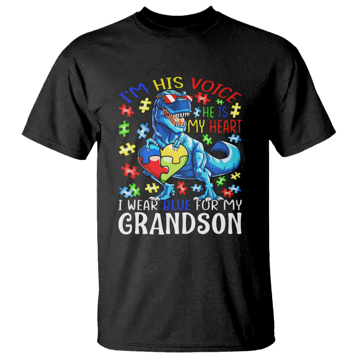 Autism Grandma T Shirt I Am His Voice He Is My Heart I Wear Blue For My Grandson - Wonder Print Shop