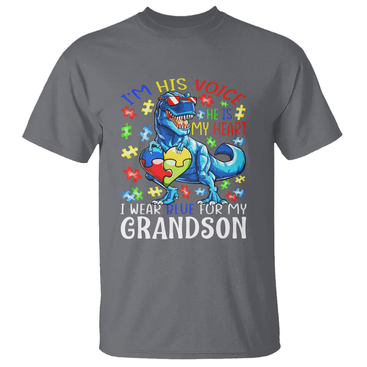 Autism Grandma T Shirt I Am His Voice He Is My Heart I Wear Blue For My Grandson - Wonder Print Shop