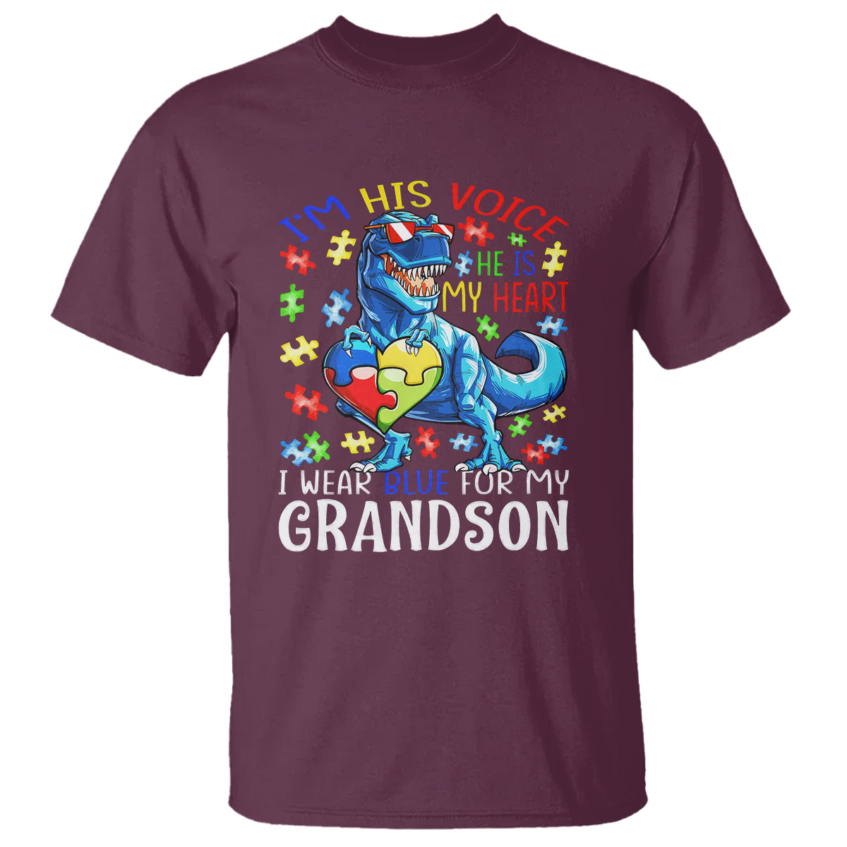 Autism Grandma T Shirt I Am His Voice He Is My Heart I Wear Blue For My Grandson - Wonder Print Shop
