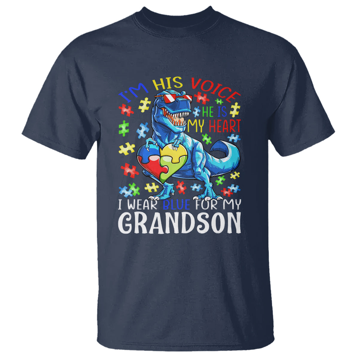 Autism Grandma T Shirt I Am His Voice He Is My Heart I Wear Blue For My Grandson - Wonder Print Shop