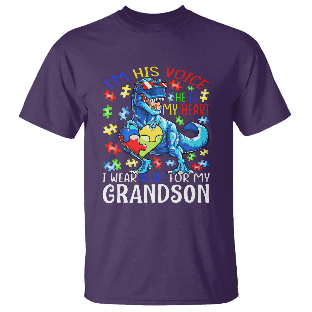 Autism Grandma T Shirt I Am His Voice He Is My Heart I Wear Blue For My Grandson - Wonder Print Shop