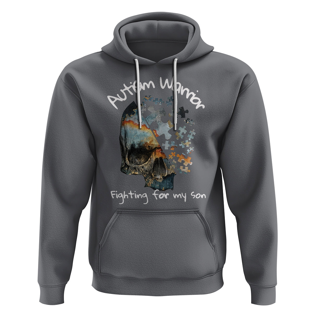 Skull Autism Warrior Hoodie Fighting For My Son Love Support - Wonder Print Shop