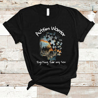 Skull Autism Warrior T Shirt Fighting For My Son Love Support - Wonder Print Shop