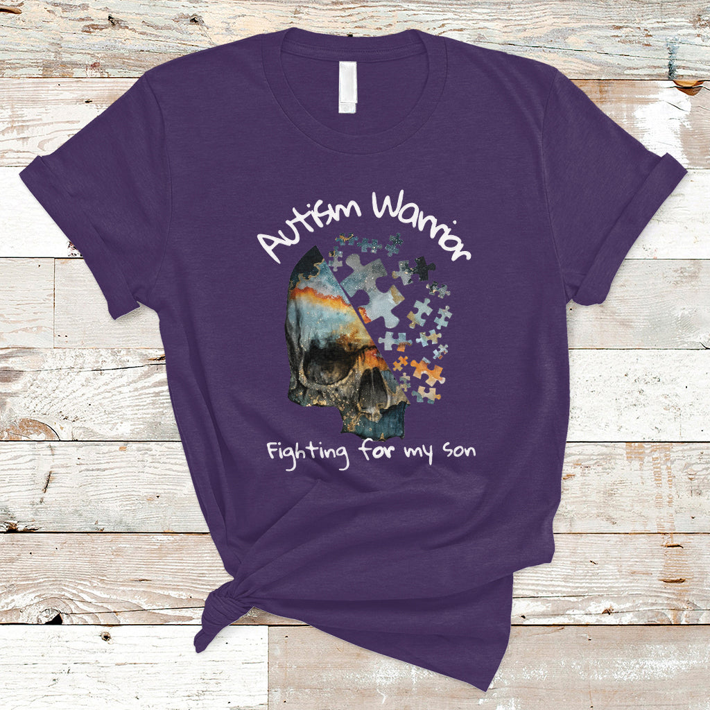 Skull Autism Warrior T Shirt Fighting For My Son Love Support - Wonder Print Shop