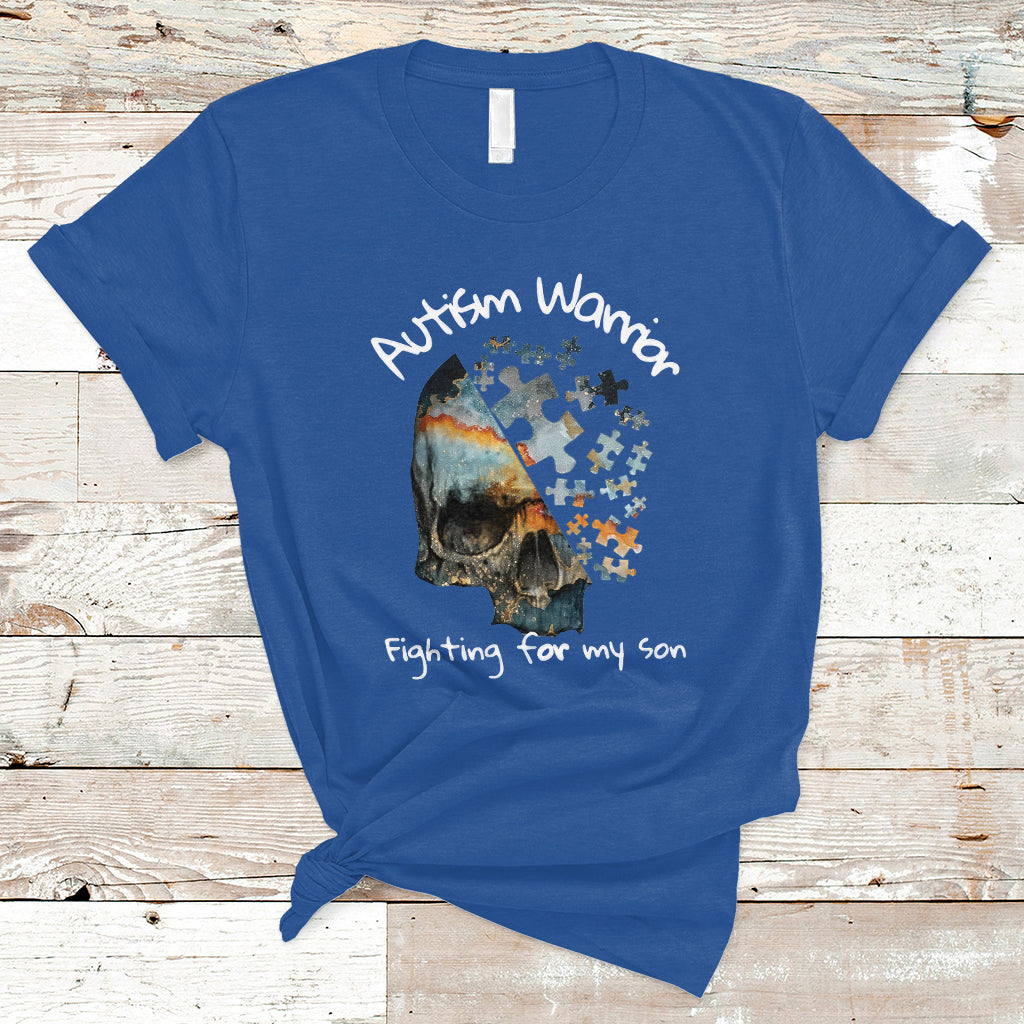 Skull Autism Warrior T Shirt Fighting For My Son Love Support - Wonder Print Shop
