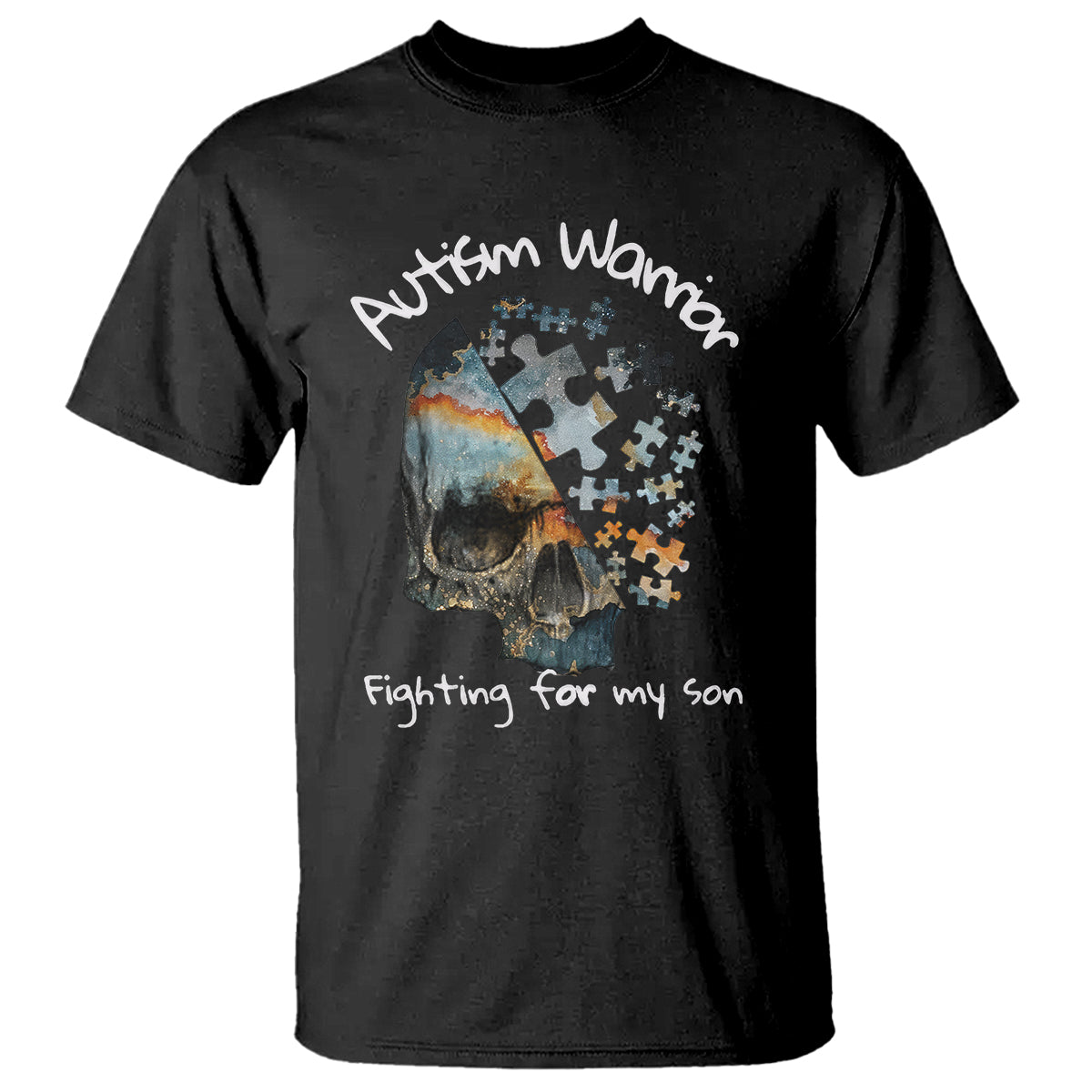 Skull Autism Warrior T Shirt Fighting For My Son Love Support - Wonder Print Shop