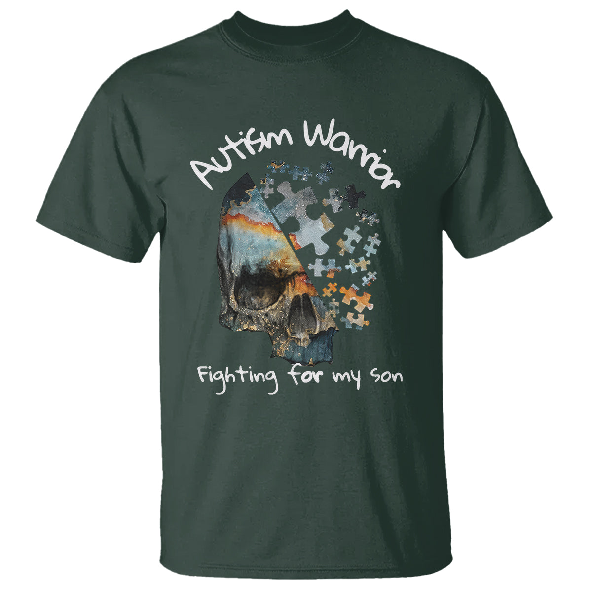 Skull Autism Warrior T Shirt Fighting For My Son Love Support - Wonder Print Shop