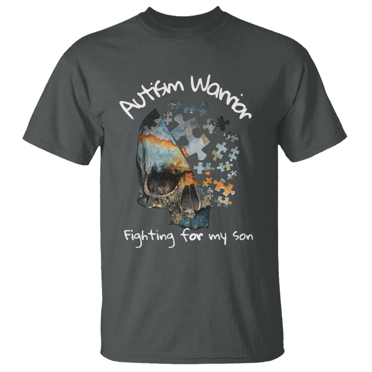Skull Autism Warrior T Shirt Fighting For My Son Love Support - Wonder Print Shop