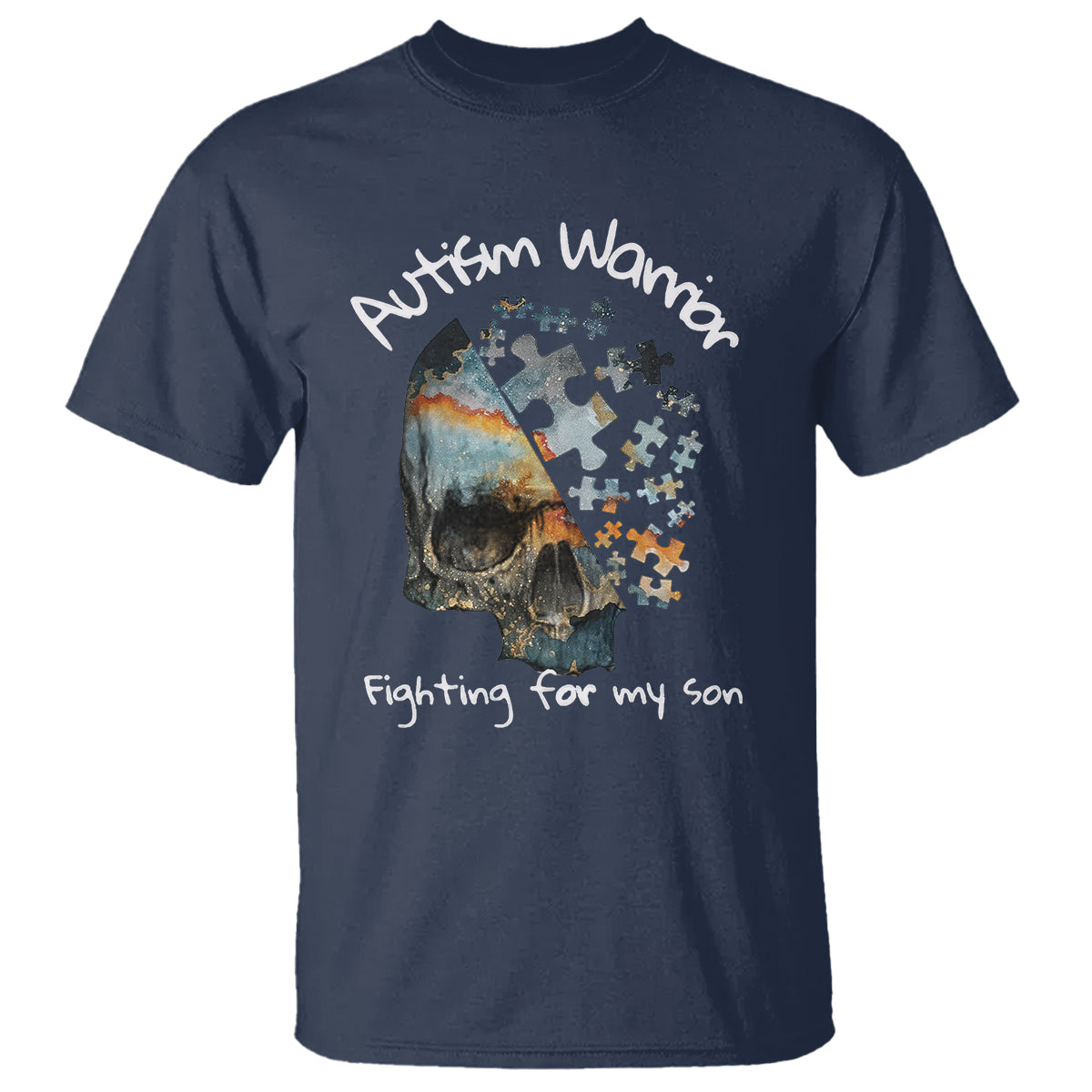 Skull Autism Warrior T Shirt Fighting For My Son Love Support - Wonder Print Shop