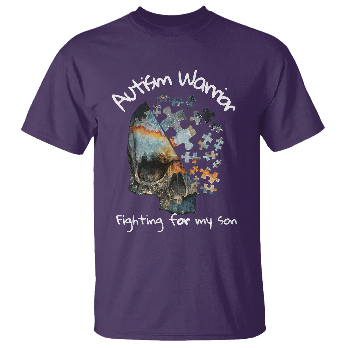 Skull Autism Warrior T Shirt Fighting For My Son Love Support - Wonder Print Shop