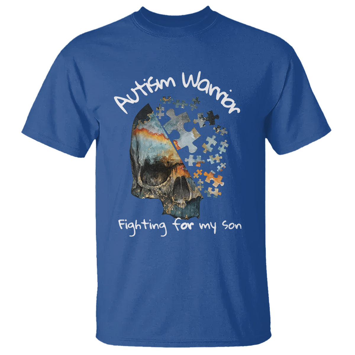 Skull Autism Warrior T Shirt Fighting For My Son Love Support - Wonder Print Shop