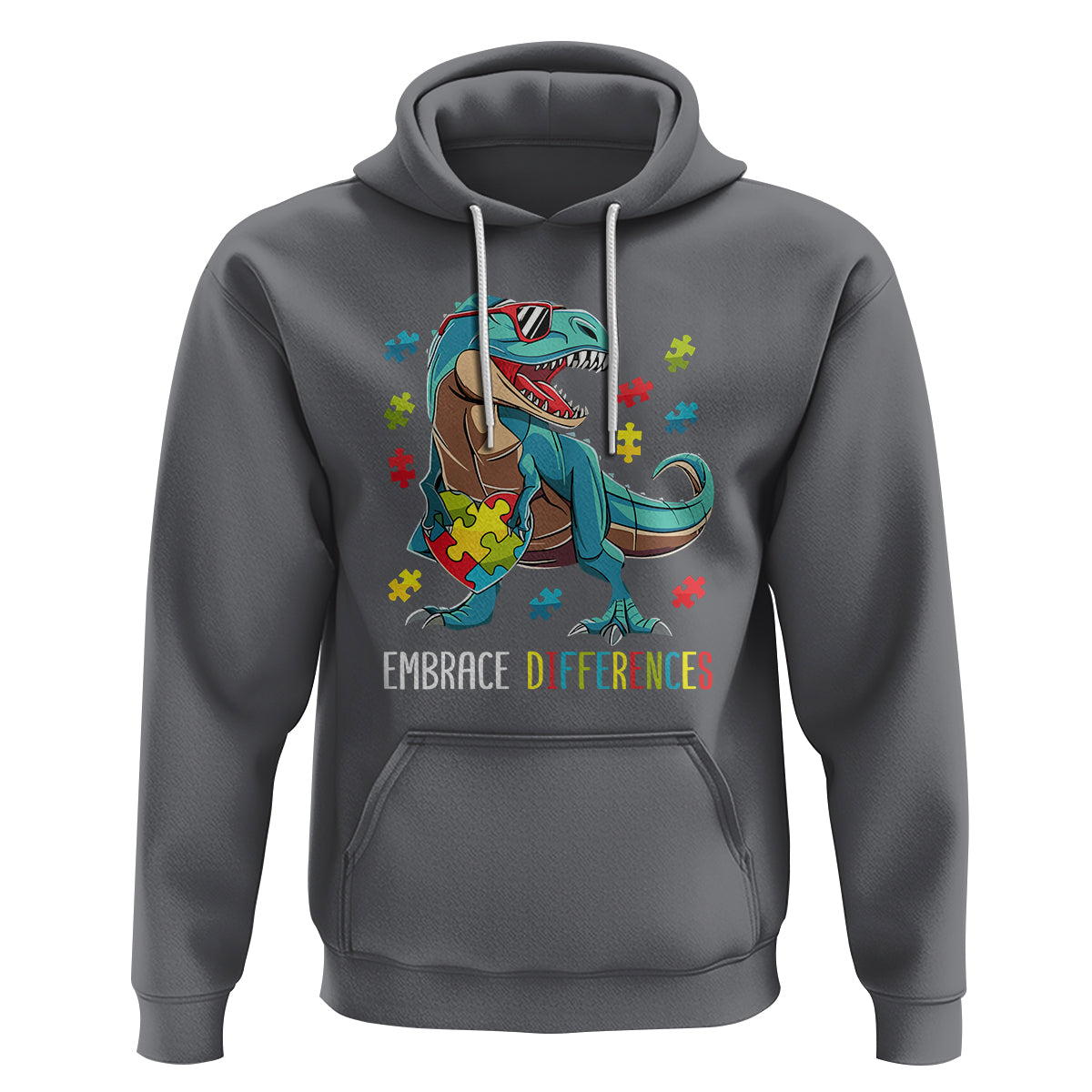Dinosaur Autism Hoodie Embrace Differences Proud Autistic Puzzle Heart - Wonder Print Shop