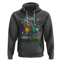 Dinosaur Autism Hoodie Embrace Differences Proud Autistic Puzzle Heart - Wonder Print Shop