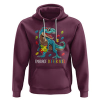 Dinosaur Autism Hoodie Embrace Differences Proud Autistic Puzzle Heart - Wonder Print Shop