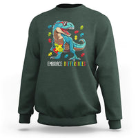 Dinosaur Autism Sweatshirt Embrace Differences Proud Autistic Puzzle Heart - Wonder Print Shop