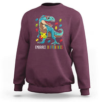 Dinosaur Autism Sweatshirt Embrace Differences Proud Autistic Puzzle Heart - Wonder Print Shop