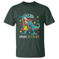 Dinosaur Autism T Shirt Embrace Differences Proud Autistic Puzzle Heart - Wonder Print Shop