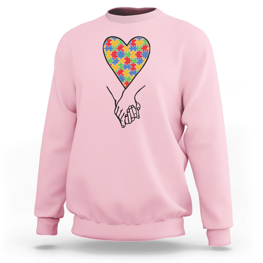 Heart Autism Awareness Sweatshirt Spectrum Puzzle Piece Together Love Support - Wonder Print Shop