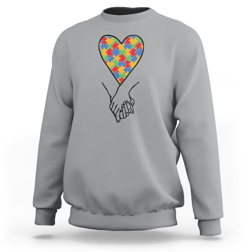 Heart Autism Awareness Sweatshirt Spectrum Puzzle Piece Together Love Support - Wonder Print Shop