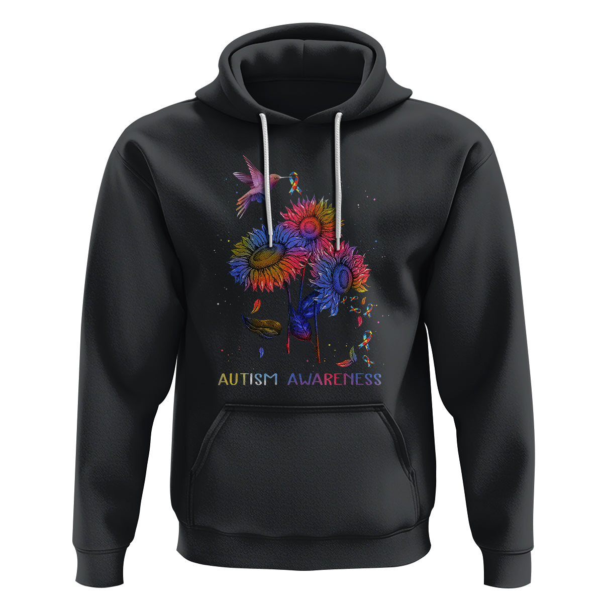 Autism Awareness Hoodie Colorful Sunflower With Bird Spectrum Ribbon - Wonder Print Shop
