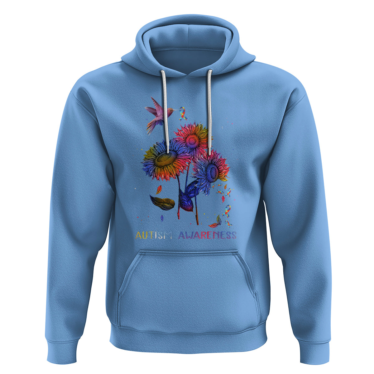 Autism Awareness Hoodie Colorful Sunflower With Bird Spectrum Ribbon - Wonder Print Shop