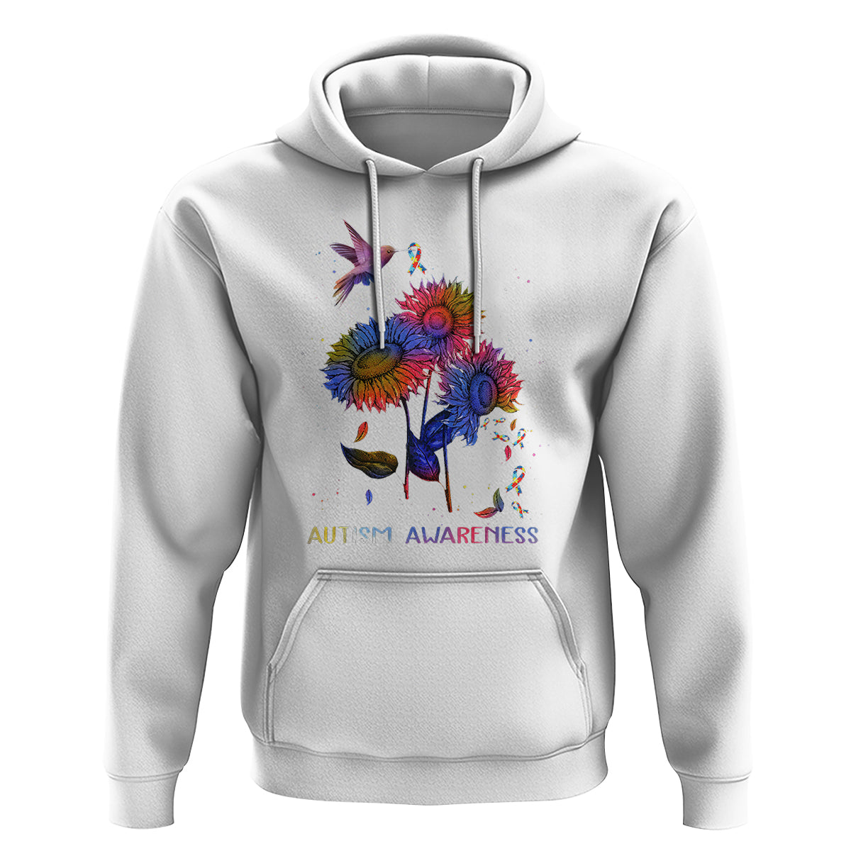 Autism Awareness Hoodie Colorful Sunflower With Bird Spectrum Ribbon - Wonder Print Shop