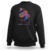 Autism Awareness Sweatshirt Colorful Sunflower With Bird Spectrum Ribbon - Wonder Print Shop